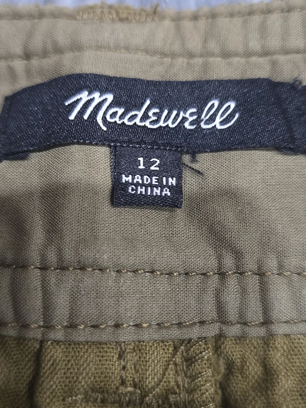 Madewell Olive Corduroy Mini Skirt with Front Pockets, Size 12